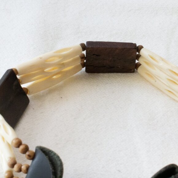 Vgt Native American Hairpipe Tribal Buffalo Bone Choker Necklace Wood & Bead 11" - Picture 4 of 9